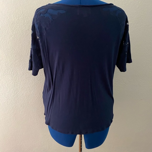 Anthropologie navy blue lace appliqué top - Picture 5 of 6